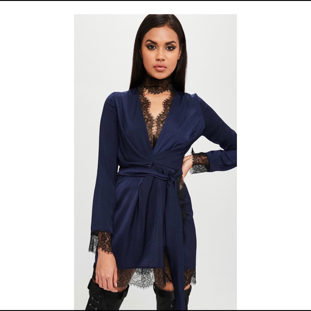 Carli Bybel Satin lace wrap dress